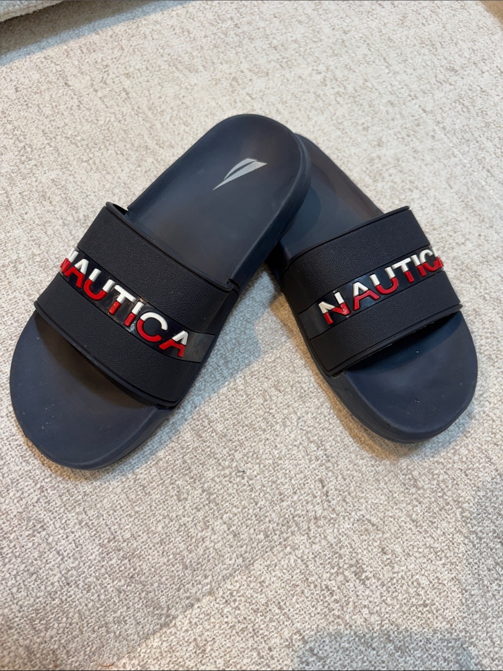 Nautica Black Slide Sandals with Red & White Logo Accent